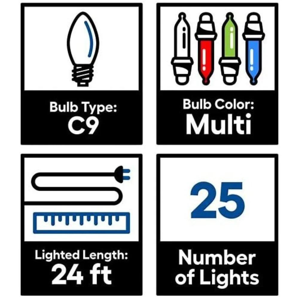 ⚡️2 Holiday Living 25ct Ceramic C9‎ Multicolored Christmas Lights Party Lights